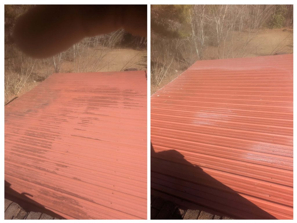 Palm Harbor FL roof cleaning before and after – soft wash treatment removing black streaks