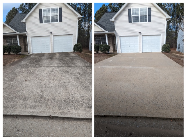 Odessa FL concrete driveway pressure washing – before and after surface cleaning
